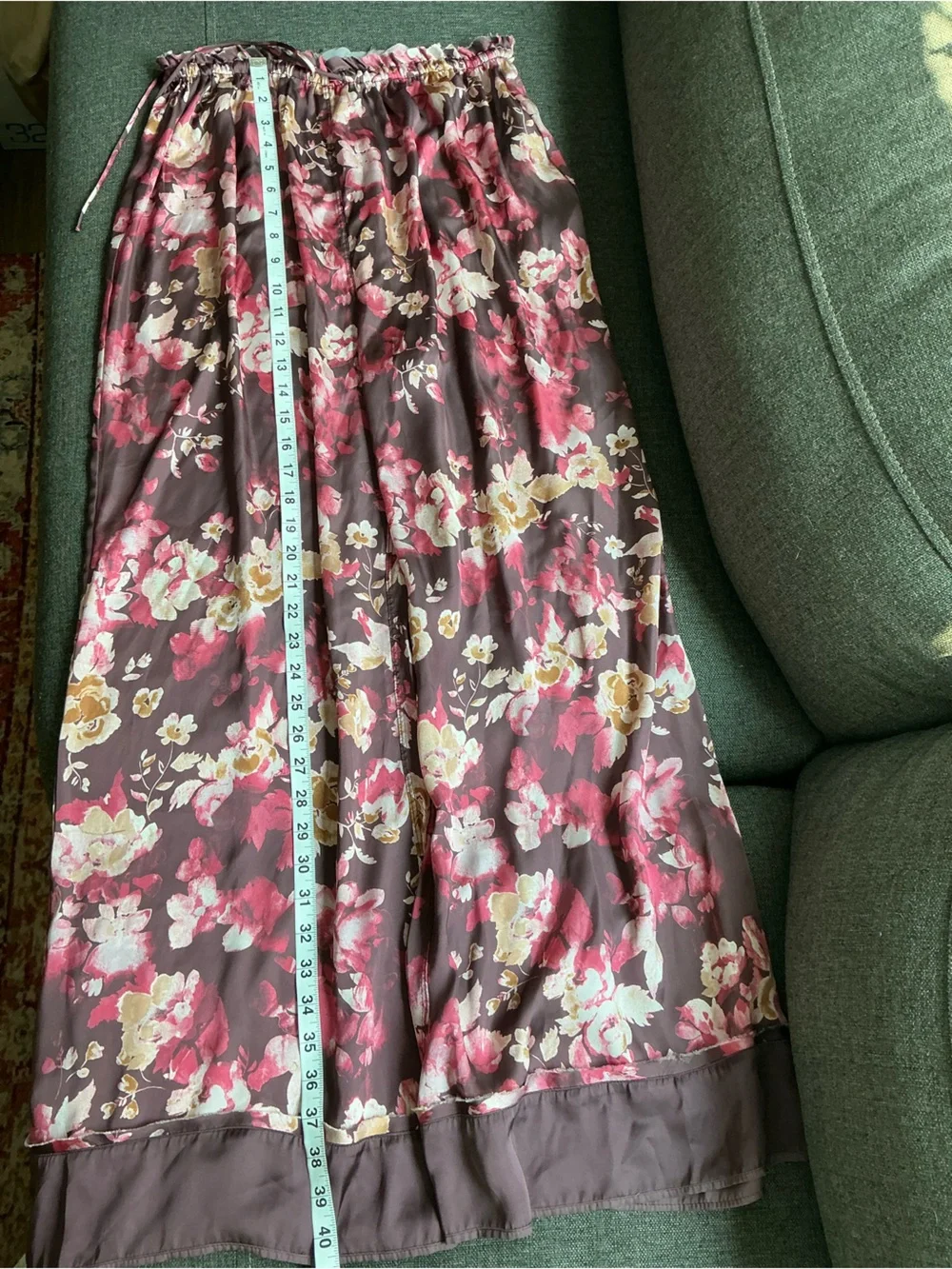 FP Dreamy Daisy Burgundy Floral Satin Pajama Set boho maximalism preppy size M